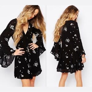free people jasmine embroidered floral bell sleeve mini dress